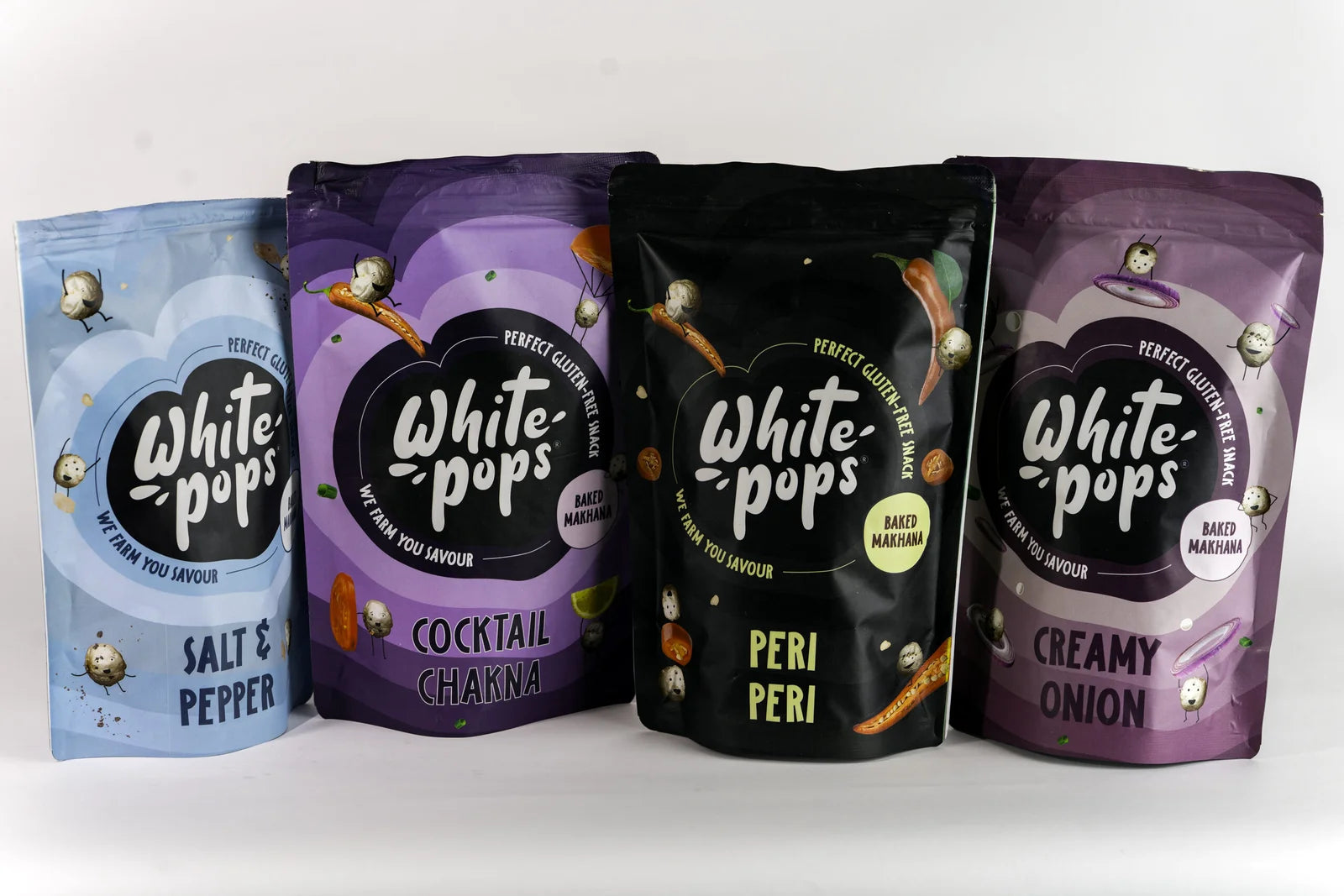White Pops Crunchy, Healthy, Tasty Mixed Flavored Baked Makhana Combo Fox Nut (4 x 35 g)