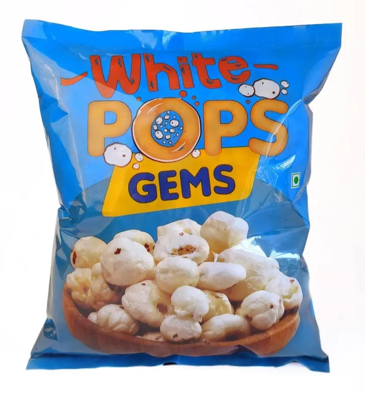 White Pops Gems Makhana Foxnuts Gorgon nut Gluten Free Vegan Snacks Healthy Diet Immunity Booster Snacks Water Lily pops, Gems Makhana or Foxnut Pack of 2 (500 gm)