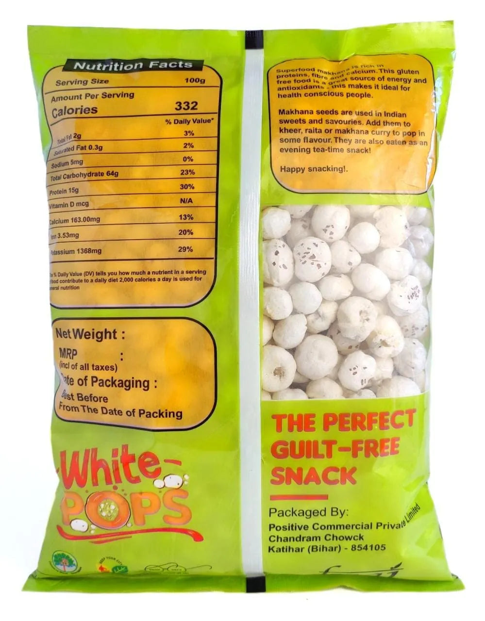 White Pops Pearl Makhana Foxnuts Gorgon nut Gluten Free Vegan Snacks Healthy Diet Immunity Booster Snacks Water Lily pops, Pearl Makhana or Foxnut Pack of 1(250 gm)