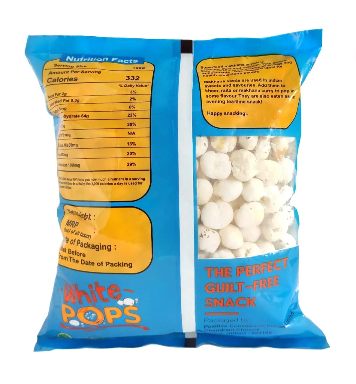 White Pops Gems Makhana Foxnuts Gorgon nut Gluten Free Vegan Snacks Healthy Diet Immunity Booster Snacks Water Lily pops, Gems Makhana or Foxnut Pack of 1 (250 gm)