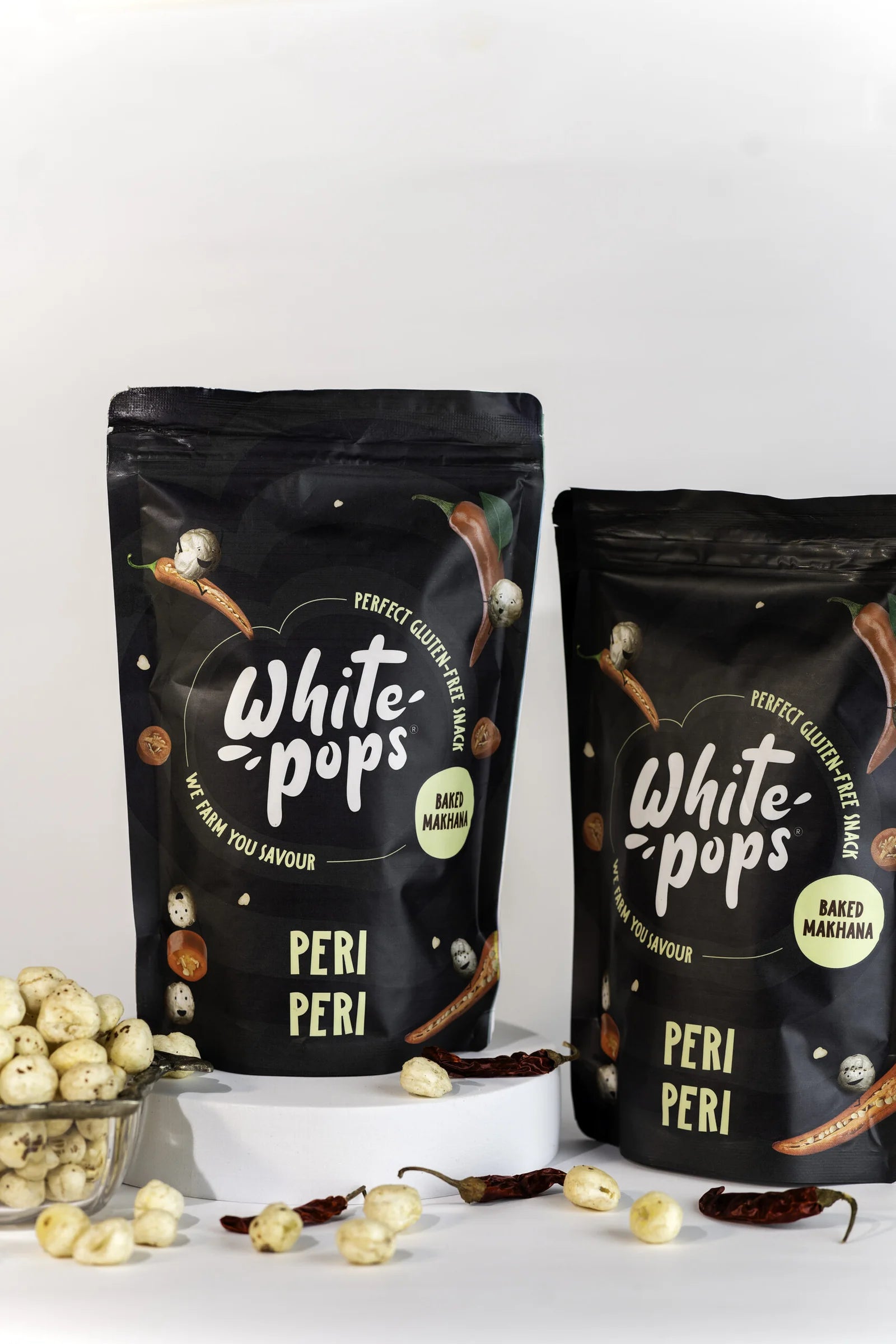 White Pops Crunchy, Healthy, Tasty Peri-Peri Flavored Baked Makhana Combo Fox Nut (2 x 35 g)