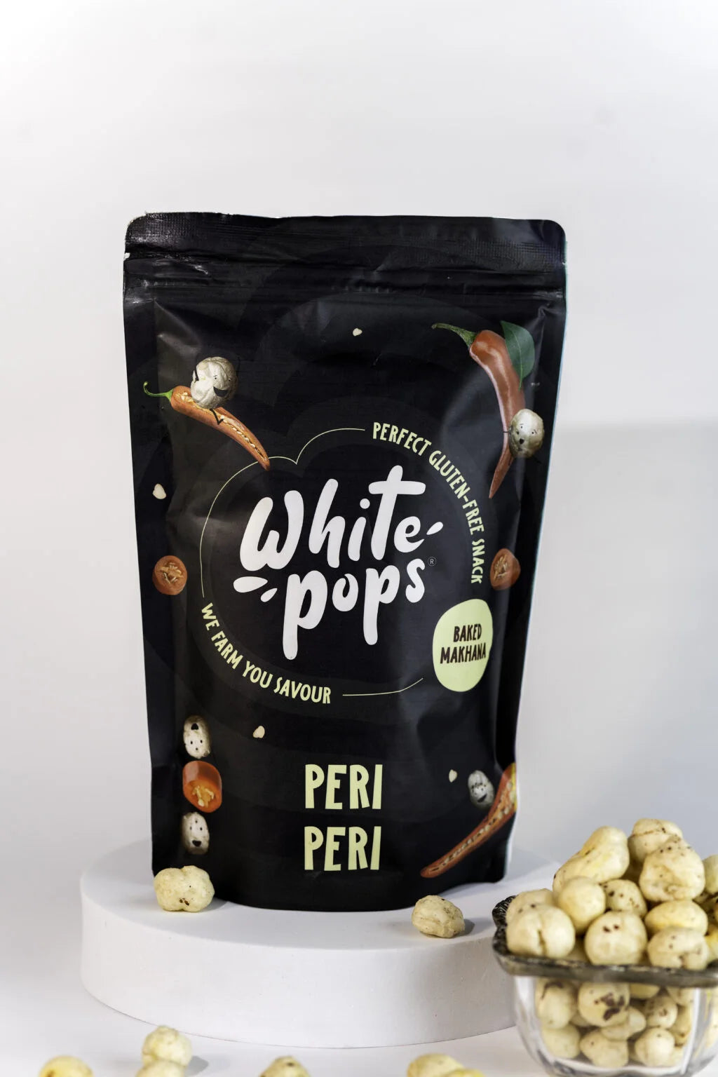 White Pops Crunchy, Healthy, Tasty Peri-Peri Flavored Baked Makhana Fox Nut (35 g)