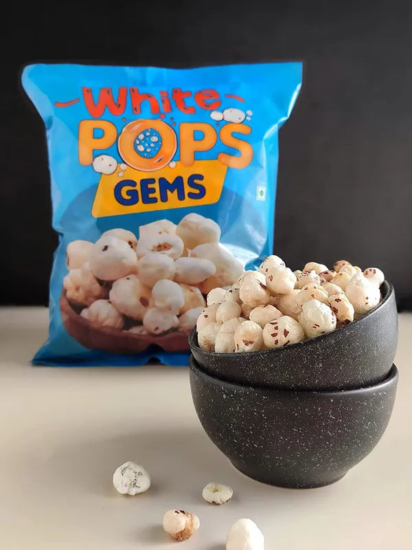 White Pops Gems Makhana Foxnuts Gorgon nut Gluten Free Vegan Snacks Healthy Diet Immunity Booster Snacks Water Lily pops, Gems Makhana or Foxnut Pack of 2 (500 gm)