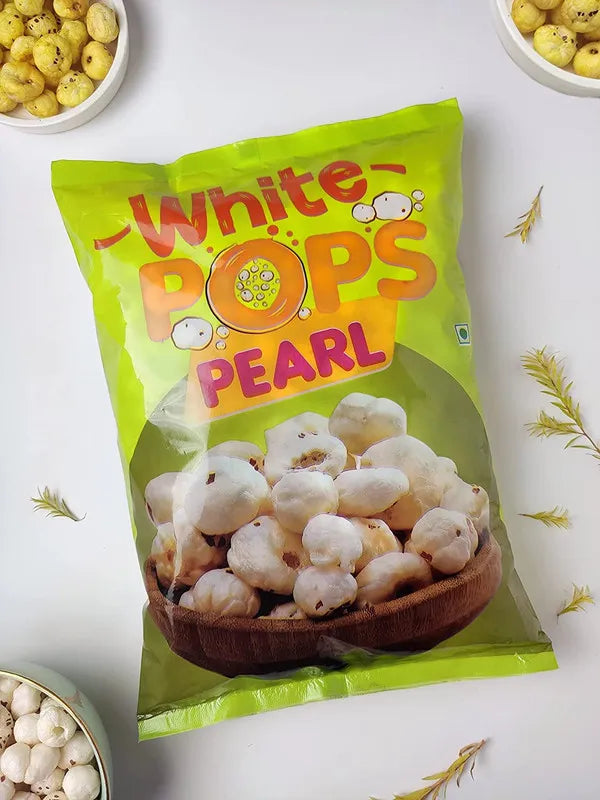 White Pops Pearl Makhana Foxnuts Gorgon nut Gluten Free Vegan Snacks Healthy Diet Immunity Booster Snacks Water Lily pops, Pearl Makhana or Foxnut Pack of 4 (1kg)