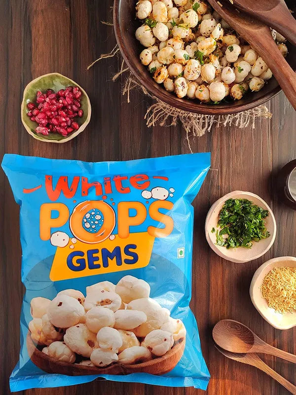 White Pops Gems Makhana Foxnuts Gorgon nut Gluten Free Vegan Snacks Healthy Diet Immunity Booster Snacks Water Lily pops, Gems Makhana or Foxnut Pack of 2 (500 gm)
