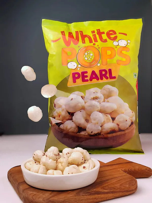 White Pops Pearl Makhana Foxnuts Gorgon nut Gluten Free Vegan Snacks Healthy Diet Immunity Booster Snacks Water Lily pops, Pearl Makhana or Foxnut Pack of 2 (500 gm)