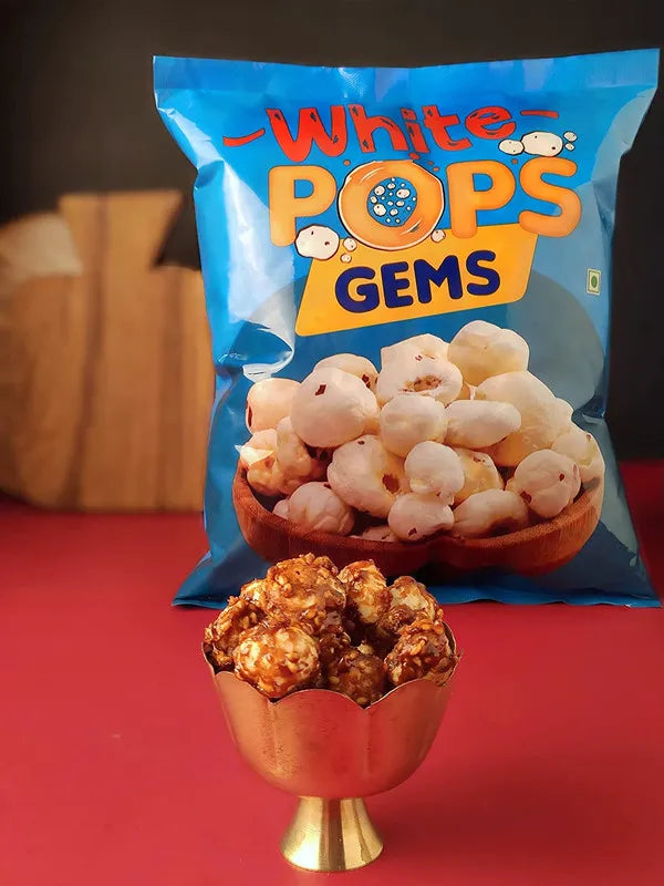 White Pops Gems Makhana Foxnuts Gorgon nut Gluten Free Vegan Snacks Healthy Diet Immunity Booster Snacks Water Lily pops, Gems Makhana or Foxnut Pack of 2 (500 gm)