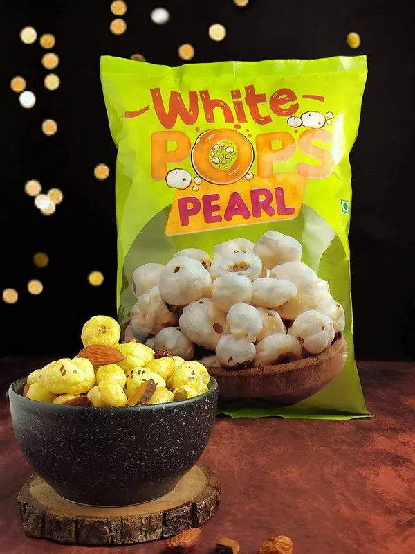 White Pops Pearl Makhana Foxnuts Gorgon nut Gluten Free Vegan Snacks Healthy Diet Immunity Booster Snacks Water Lily pops, Pearl Makhana or Foxnut Pack of 4 (1kg)