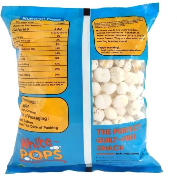 White Pops Gems Makhana Foxnuts Gorgon nut Gluten Free Vegan Snacks Fox Nut (2 x 250 g) - Image 3