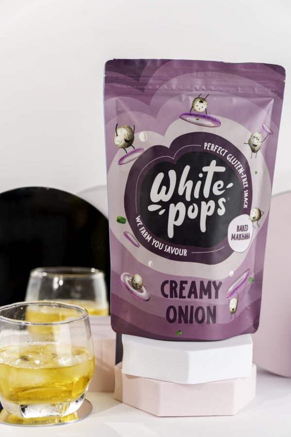 White Pops Crunchy, Healthy, Tasty Creamy Onion Flavored Baked Makhana Fox Nut (35 g) - Image 2