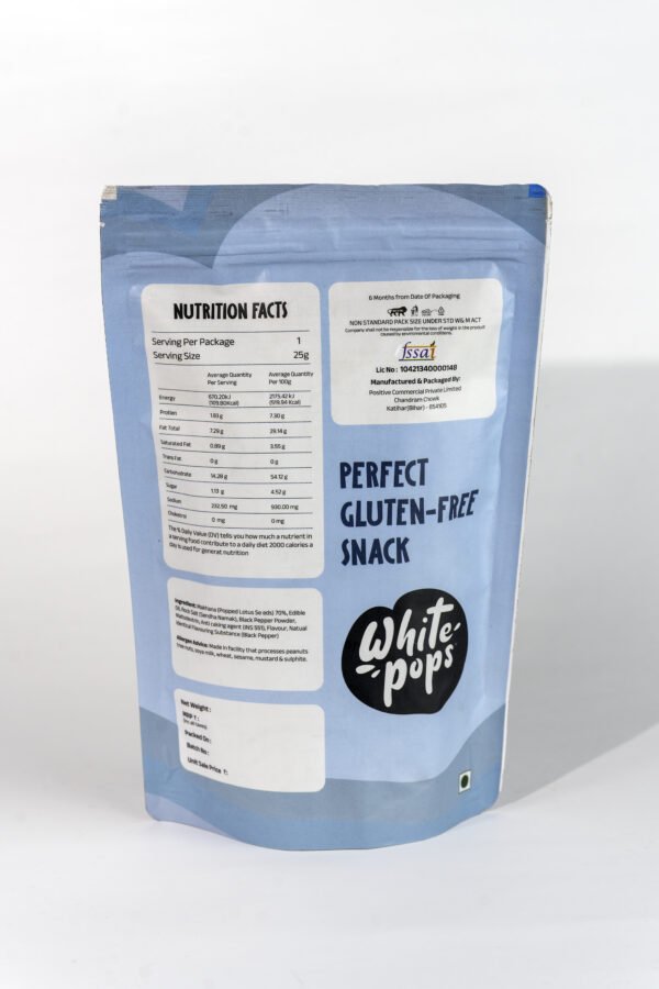 White Pops Crunchy, Healthy, Tasty Salt-Pepper Flavored Baked Makhana Combo Fox Nut (2 x 35 g) - Image 2