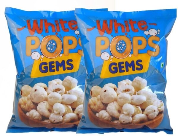 White Pops Gems Makhana Foxnuts Gorgon nut Gluten Free Vegan Snacks Fox Nut (2 x 250 g)