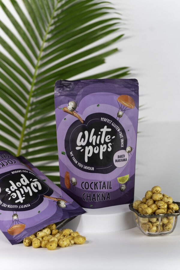 White Pops Crunchy, Healthy, Tasty Cocktail Chakna Flavored Baked Makhana Combo Fox Nut (2 x 35 g) - Image 3