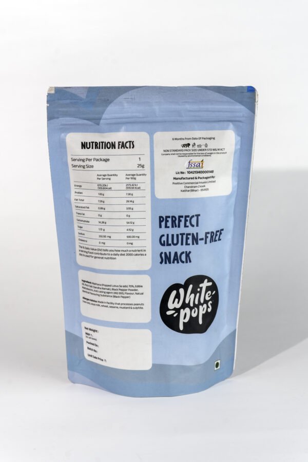 White Pops Crunchy, Healthy, Tasty Salt-Pepper Flavored Baked Makhana Combo Fox Nut (2 x 35 g) - Image 3