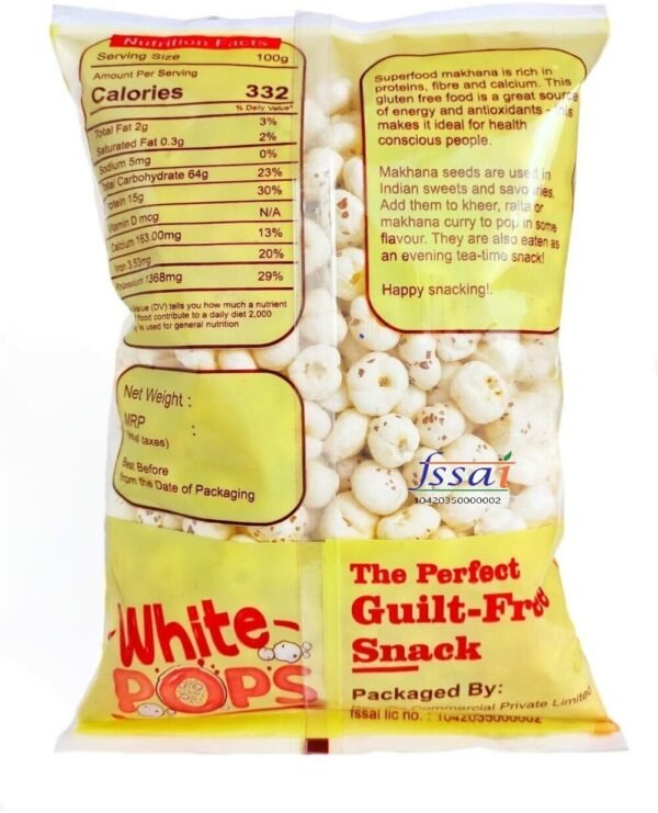 White Pops Gems Makhana Gluten Free Vegan Snacks Gorgon nut Fox Nut Fox Nut (5 x 250 g) - Image 2