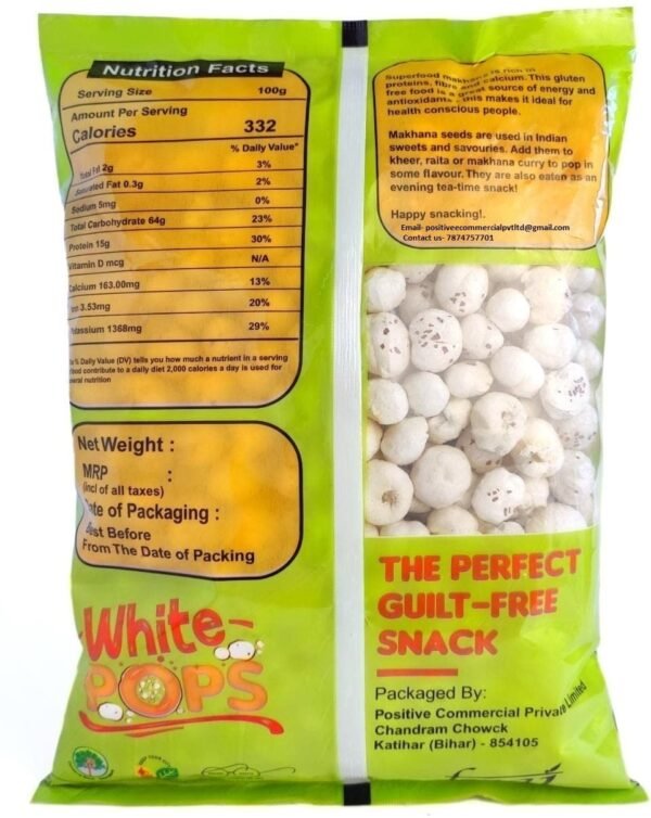 White Pops Pearl Makhana Foxnuts Gorgon nut Gluten Free Healthy Diet Vegan Snacks Fox Nut (2 x 250 g) - Image 3